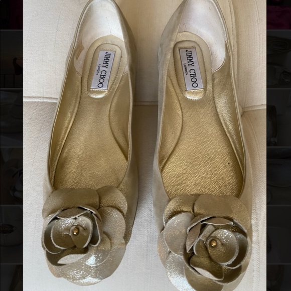 Jimmy Choo Gold Ballerina Flats - Size 37 c/w Box & Dustbag -Excellent Condition - Picture 5 of 14